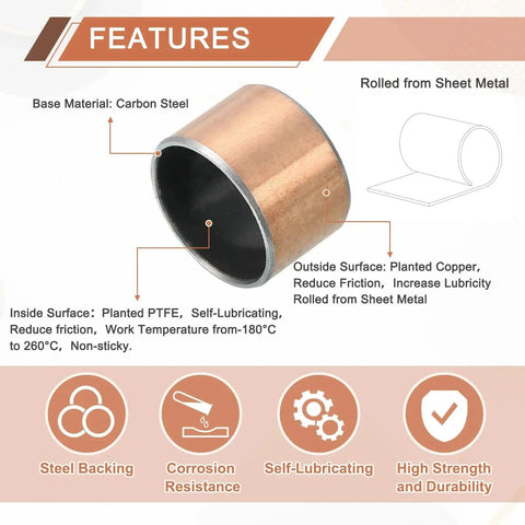 10 Pack Sleeve Bearings 1 Inch Bore One And One Eighth Inch Outer Diameter Three Quarter Inch Length Oilless Self Lubricating Bushings Features