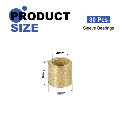 30 Pcs Sleeve Bearings Set With 4mm Bore And 6mm Outer Diameter 6mm Length Self Lubricating Sintered Bronze Bushings close-up