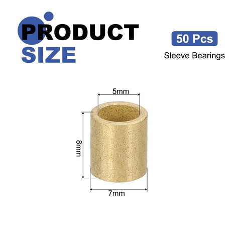 50 Pcs Sleeve Bearings 5mm Bore 7mm OD 8mm Length Self Lubricating Sintered Bronze Bushings For High Temperature Applications With Low Friction And Smooth Operation Perfect For DIY Projects Machinery Repairs And Heavy Equipment