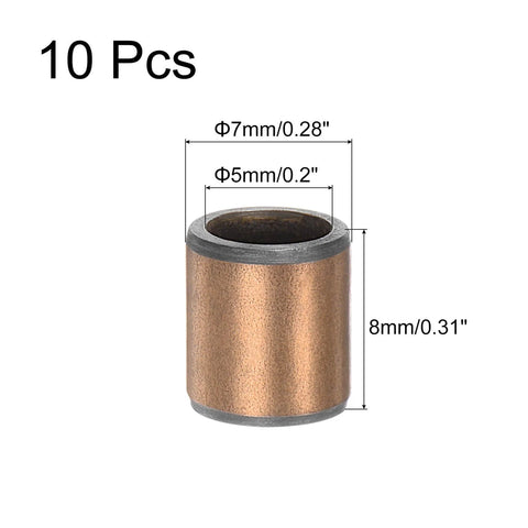 Sleeve Bearings 5mm Bore x 7mm OD x 8mm Length Plain Bearings Wrapped Oilless Bushings for Sliding Parts of Machinery, 10pcs
