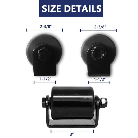 Size details of ✝️ 2Pack Slide Gate Guide Roller with C Post Welded Bracket, Hard Nylon Sliding Rolling Gates Guider, 3 inches wide