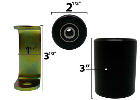 ✝️ Slide Gate Guide Roller 3" Black Hard Nylon UHMW Rollers with C Bracket Rear Post Welded Assembly Heavy Duty Anti Tipping Sealed Ball Bearing Sliding Rolling Gates Guider - Eagle Rollers EG103 dimensions