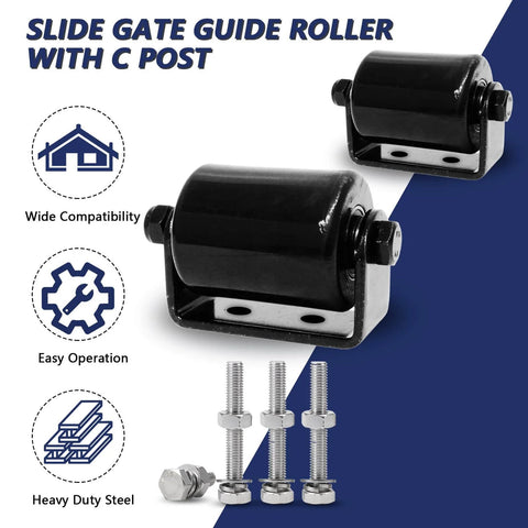 2Pack Slide Gate Guide Roller with C Post Welded Bracket, 3 Inches, Hard Nylon Sliding Gates Guider, Screws Included