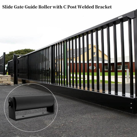 [Heavy Duty] 2 Pack Slide Gate Guide Roller, 6" Hard Nylon Sliding Rolling Gates Guider with C Post Welded Bracket on gate