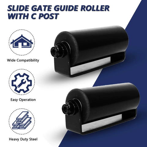 2Pack Slide Gate Guide Roller with C Post Welded Bracket, Hard Nylon Sliding Rolling Gates Guider, Heavy Duty Sealed Ball Bearing