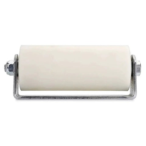 6 Inch Slide Gate Guide Roller With Post Welded Bracket In White, UHMW Hard Nylon Roller With Sealed Ball Bearings