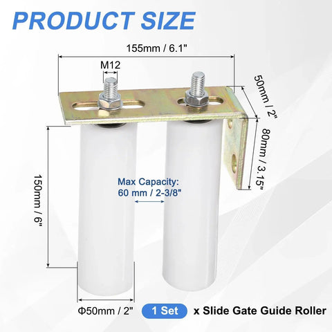 1 Set Slide Gate Guide Roller With L Shaped Rear Bracket For Sliding Doors, 50mm Nylon Rollers And 150mm Long Bracket