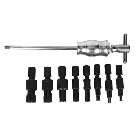 Slide Hammer and Blind Hole Bearing Puller Set, 9 pcs 8-32mm Inner Bearing Race and Seal Extractor Kit components displayed