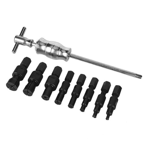Slide Hammer and Blind Hole Bearing Puller Set, 9 pcs 8-32mm Inner Bearing Race and Seal Extractor Kit tools displayed on white background