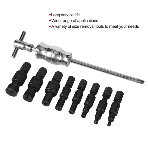 Slide Hammer and Blind Hole Bearing Puller Set, 9 pcs 8-32mm Inner Bearing Race and Seal Extractor Kit tools displayed