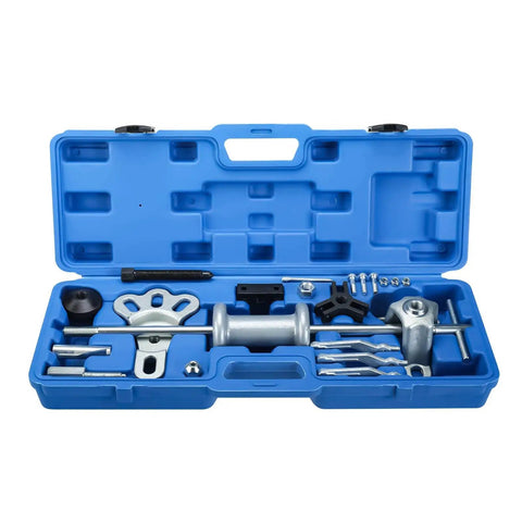 Nine Way Slide Hammer Puller Set For Front And Rear Axles Wheel Bearings Hubs And Gears in blue case