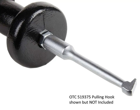 Close-up of 10 Lb Basic Slide Hammer Assembly With Interchangeable Adapters showing grip and pulling hook attachment