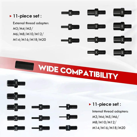 Complete 24 Piece Slide Hammer Set With Dowel Pin Puller Kit Including M3 To M20 Thread Adapters, assorted internal and external use