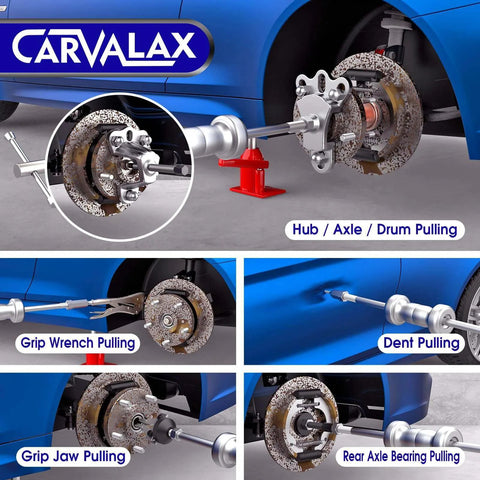 12-Way Slide Hammer Puller Set, Front Wheel Hub Bearing & Rear Wheel Axle Remover Puller Set, demonstrating dent pulling