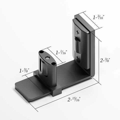 Sliding barn door bottom floor guide with adjustable U shape, flush wall mounted design, black finish, visible measurements