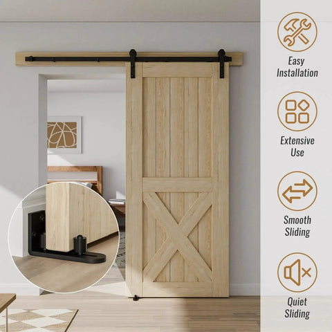 2 Pack Sliding Barn Door Bottom Floor Guides With Wall Mounted Rollers, Ball Bearings, Adjustable Stay Roller in use
