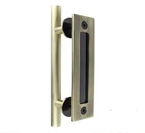 12 Inch Sliding Barn Door Handle Heavy Duty Pull And Flush Set With Large Rustic Two Side Design Ideal For Kitchen Gates Sheds And Garage Doors Antique Bronze Finish Carbon Steel Construction Smooth Edges For Safe Handling And Long Lasting Use