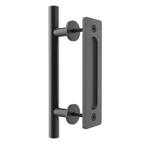 12-Inch Sliding Barn Door Handle Pull And Flush Hardware Set For Interior And Exterior Doors, Rustic Black Round Finish