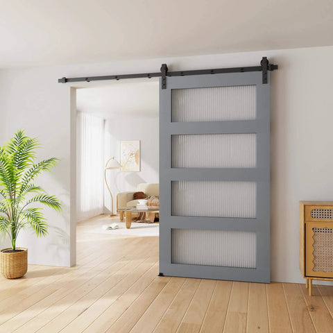 Installed 7.5FT Sliding Barn Door Hardware Kit for Single Doors up to 45 Inch, Heavy Duty Carbon Steel Track in modern room setting