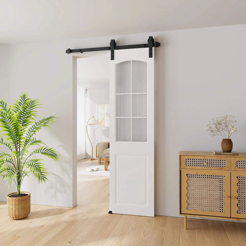 4FT Sliding Barn Door Hardware Kit for Single Doors up to 24 Inch, Easy Install Shown Installed in White Living Room