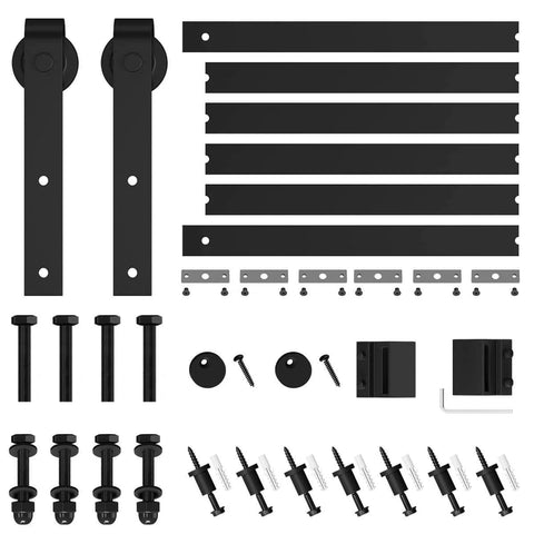 8.2 FT Sliding Barn Door Hardware Kit with J Shape hanger, includes steel rails, rollers, brackets, screws for 48 inch doors.