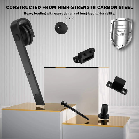 6.8FT Sliding Barn Door Hardware Kit with Upgraded Packaging for Single Doors up to 41 Inch, carbon steel components display.