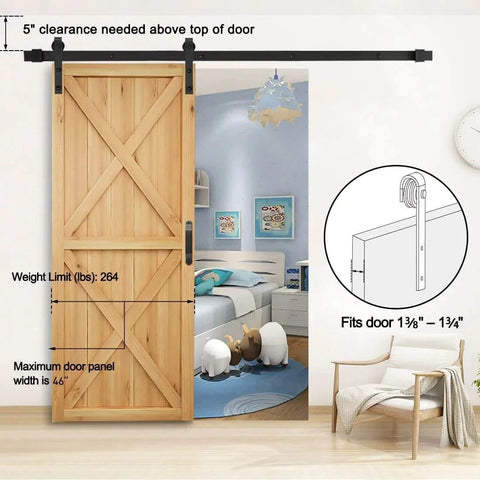 8 FT Sliding Barn Door Hardware Kit Heavy Duty-Smoothly and Quietly-Easy to Install with Door Hook and 2 Handles shown with door