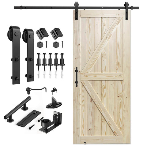36 in x 84 in Sliding Barn Door with 6.6 ft hardware kit included, unfinished solid spruce wood door, natural stainable surface, DIY assembly