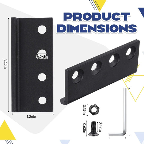 2 Set Sliding Barn Door Track Connector L-Shaped Rail Adaptor With Screws And Nuts Black For Universal Flat Tracks Dimensions