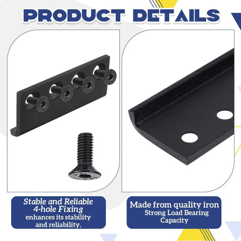 2 Set Sliding Barn Door Track Connector L-Shaped Rail Adaptor With Screws And Nuts Black, showing 4-hole fixing and iron material.