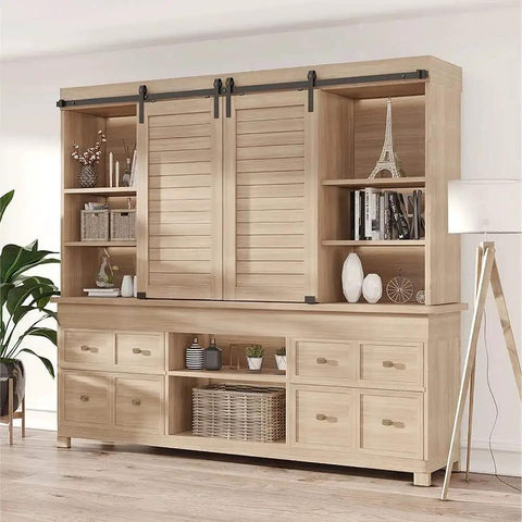 8ft Super Mini Sliding Barn Door Hardware Kit For Double Doors For TV Stands, Cupboards, Storage Cabinets And Wardrobes installed