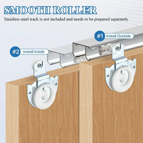 12 Pack 6 Set Sliding Closet Door Roller Kit with Bypass Hardware Replacement Adjustable Door Hooks shown installed on wardrobe door