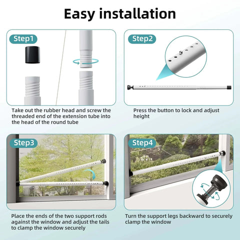 Installation steps for Sliding Door Security Bar,17-50 inch Adjustable Window Security Bars with Rubber Tips, for child safety and burglar proofing.
