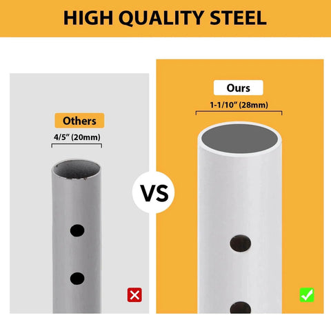 Comparison of two steel bars, highlighting high quality steel used in Sliding Door Security Bar, 18.5-51 inch Adjustable Patio Door Security bar.