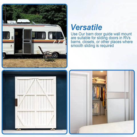 Image showing Universal Adjustable Sliding Barn Door Floor Guide With Wall Mount Bottom Stopper for RVs, barns, and closets use.