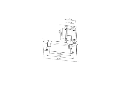 Technical diagram of Sliding Glass Door Foot Lock (Kick Lock), showing dimensions and mounting features, keyless patio door secondary security lock.