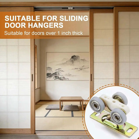 Heavy Duty Pocket Door Hardware Kit 2 Pack With Sliding Rollers And Hanger Plates Surface Mounted Includes Mounting Screws For Interior Pocket Doors And RV Trailer Doors Durable Galvanized Metal Construction displayed