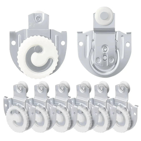 Set of 8 sliding closet door hardware with 7/8 inch nylon wheels, includes Type 1 and 2 rollers, adjustable offsets for wardrobe doors.