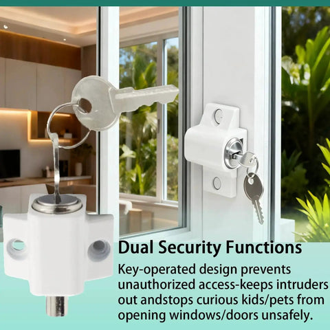 Sliding Door Keyed Lock Push In Replacement Kit For Patio Doors Home Office And Classroom with key inserted, close-up view