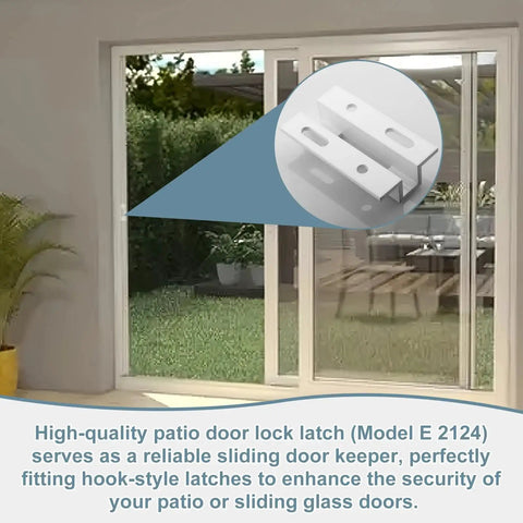 Sliding Door Keeper For Hook Style Latch E 2124 Replacement Latch For Sliding Glass And Patio Doors White installed view with close-up