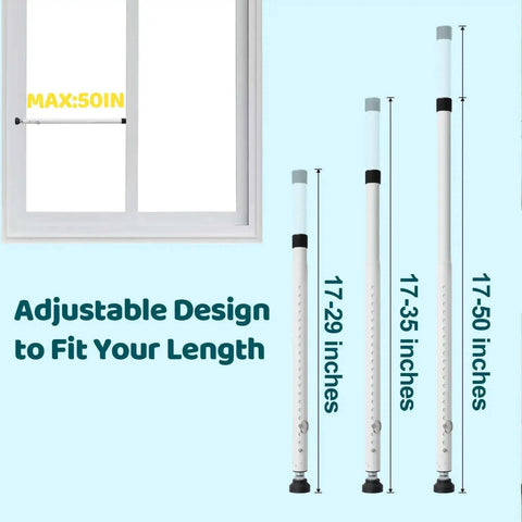 Heavy Duty Sliding Door Lock Bar for Windows, Patios, Balconies and Apartments, Adjustable From 18 To 50 Inches