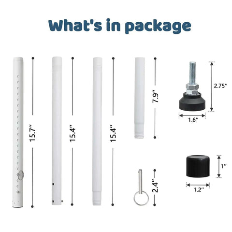 Component parts of Heavy Duty Sliding Door Lock Bar for Windows, Patios, Balconies and Apartments, including adjustable steel pieces and hardware.