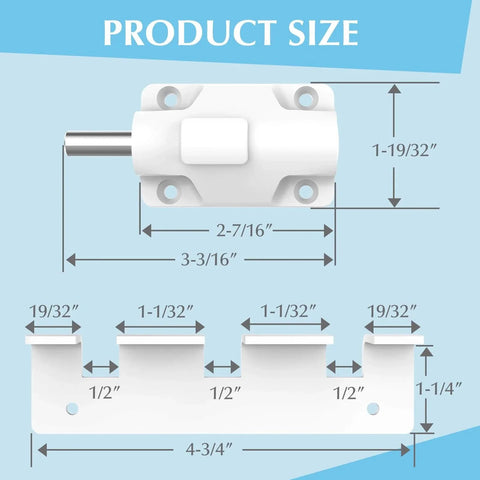 Sliding Door Lock Window Locks size diagram showing dimensions for patio sliding glass door foot locks and security bar stoppers.