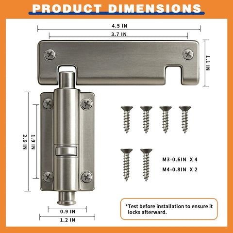 Sliding Door Security Lock For Fresh Air Ventilation Durable Metal Construction For Child And Pet Safety Foot Lock Top And Bottom Mount For Patio Glass Doors And Windows Heavy Duty with product dimensions and screws