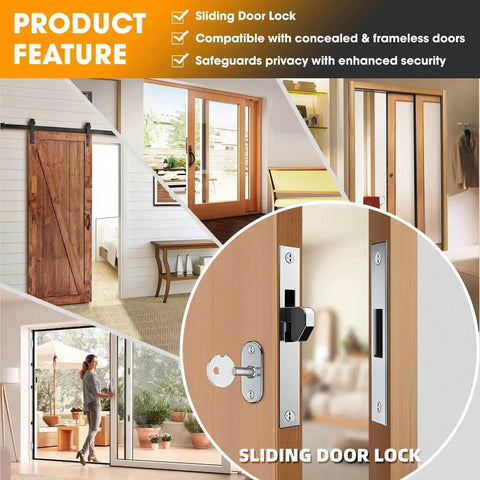 Sliding Door Lock for Glass and Patio Doors, Mortise Style with High Security Square Bolt Plus Safety Hook Latch, 2 Pack image.