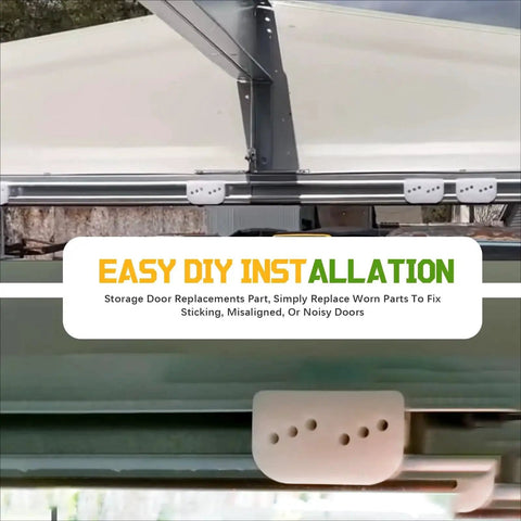 Close-up of installation for Door Tune Up Kit For Arrow DK100 A Sliding Shed Doors Replacement Parts In Black Includes 2 Handles 4 Lower Guides 4 Door Slides And Screws And Nuts For Quiet Smooth Operation And Easy Maintenance.