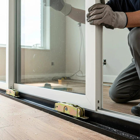 Heavy Duty Sliding Patio Door Roller Assembly Set Two Pieces One And One Quarter Inch Steel Ball Bearing Rollers installation in progress