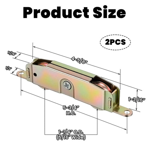 Heavy Duty Sliding Patio Door Roller Assembly Set Two Pieces One And One Quarter Inch Steel Ball Bearing Rollers For Wood Aluminum And Vinyl Frames Seamless Replacement For Truth Part 31761A And Popular Brands Jeld Wen Milgard Marvin Peachtree Caradco product dimensions shown