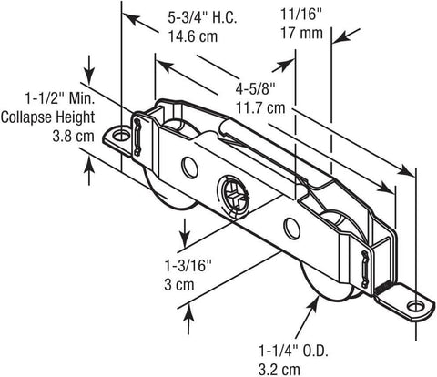 Diagram of 2 Pack Sliding Glass Door Rollers Replacement, 1-1/4" Steel Ball Bearing Patio Door Wheels dimensions and assembly