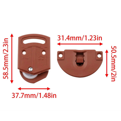 Sliding Door Cabinet Roller Gear Track Panel Internal Kit Two Pack With Screws Durable Plastic Replacement components dimensions.